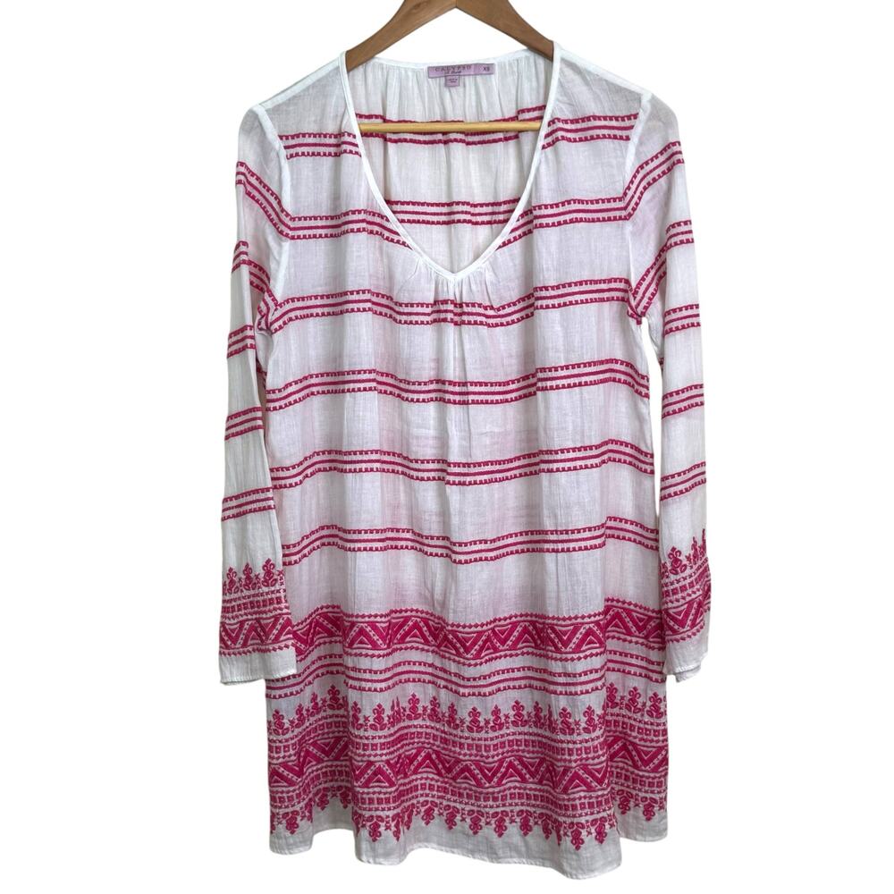 Calypso St Barth Pink and White 100% Cotton Embroidered Swim Beach Cover Up